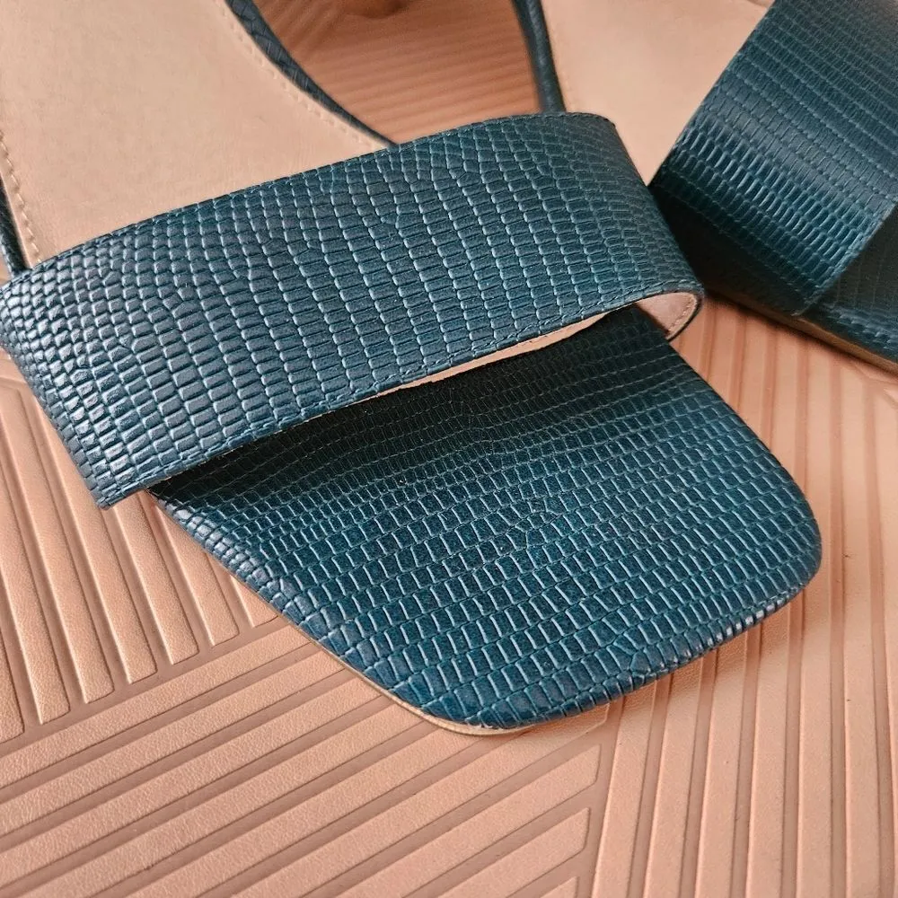 Urban Outfitters Heels Teal Textured Open Toe Strappy Cocktail Casual Wedding - Image 5