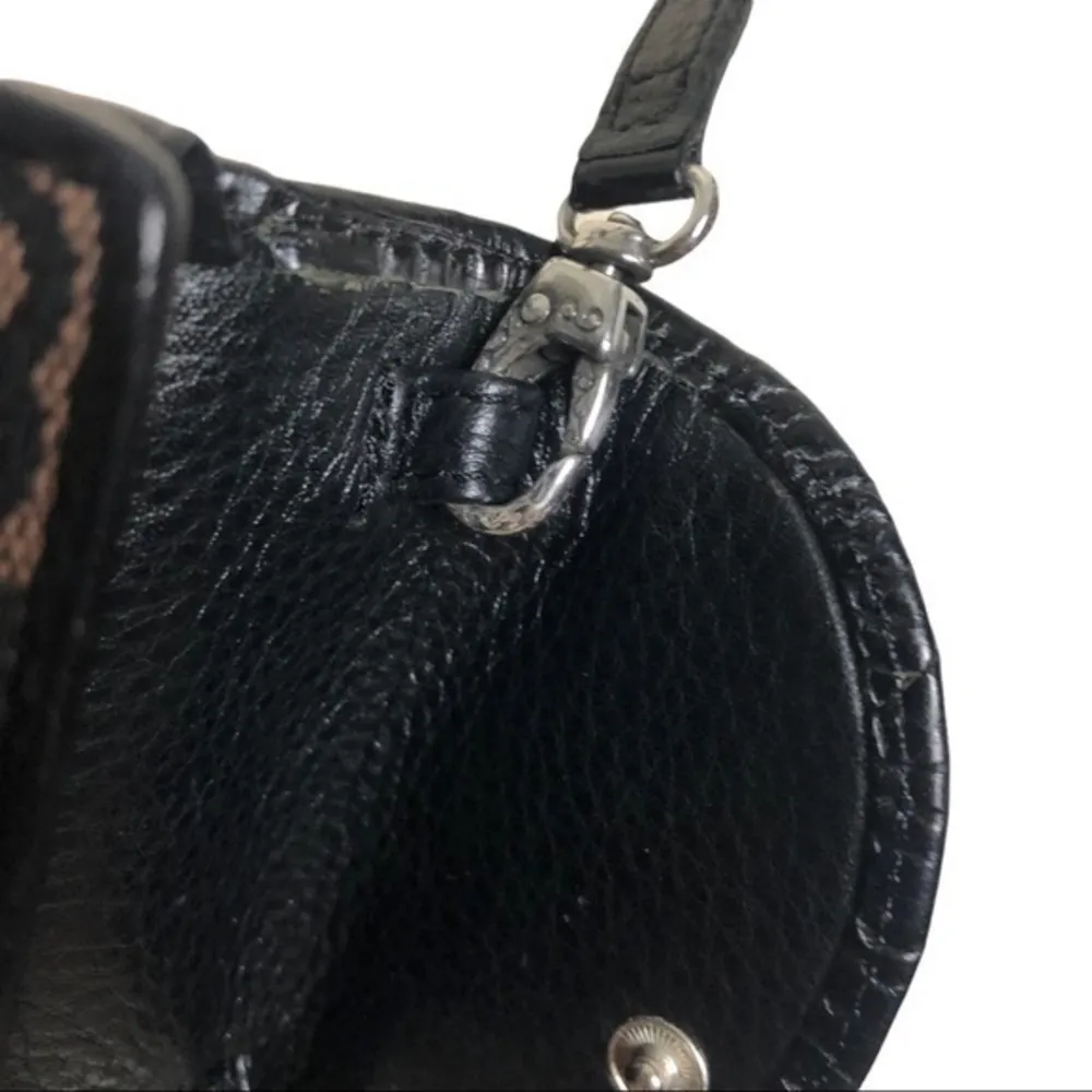 Vintage Brighton Black Brown Leather Canvas Wallet Crossbody - Image 12