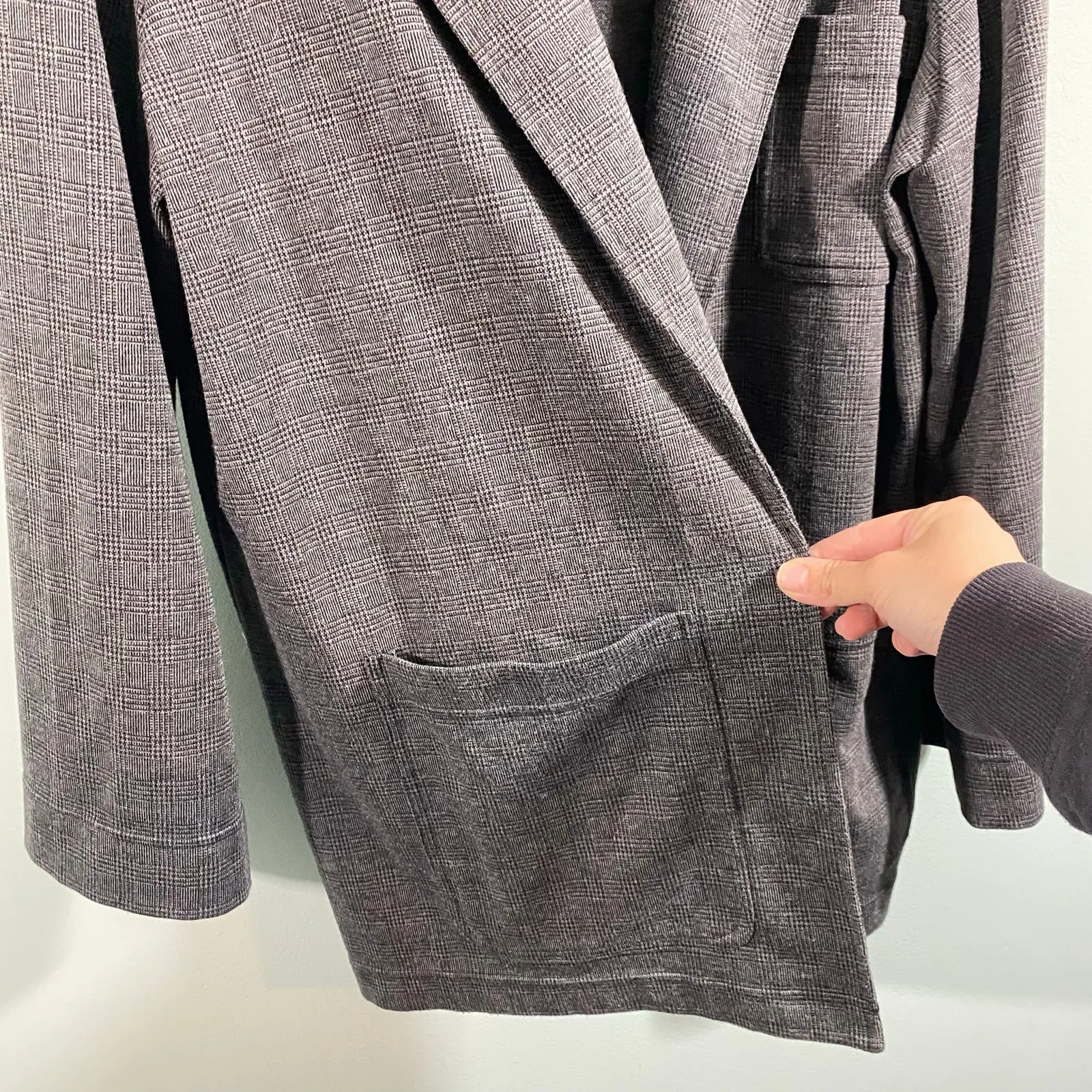 Madewell Women Grey Gravel Glen Plaid Oversized Open Front Knit Blazer Size XXL - Image 6