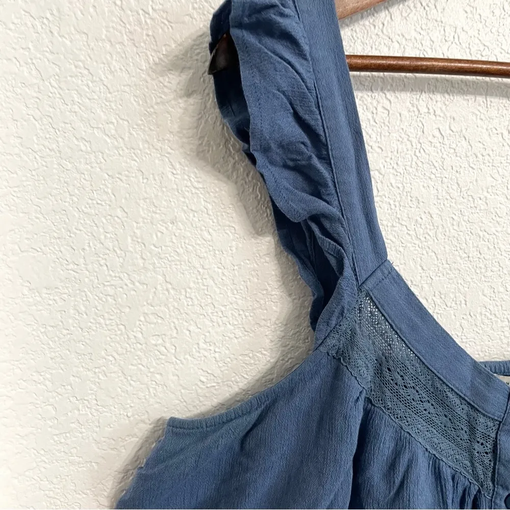 American Eagle Womens Shirt Top Blue Tiered Ruffle Button Front Size XL - Image 5