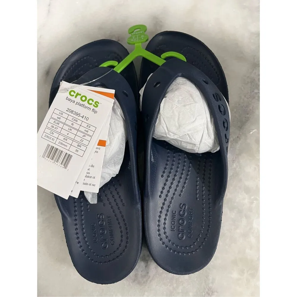 Crocs Baya Platform Flip Sandals Navy Blue Women’s 6 W6 208395-410 N - Image 4