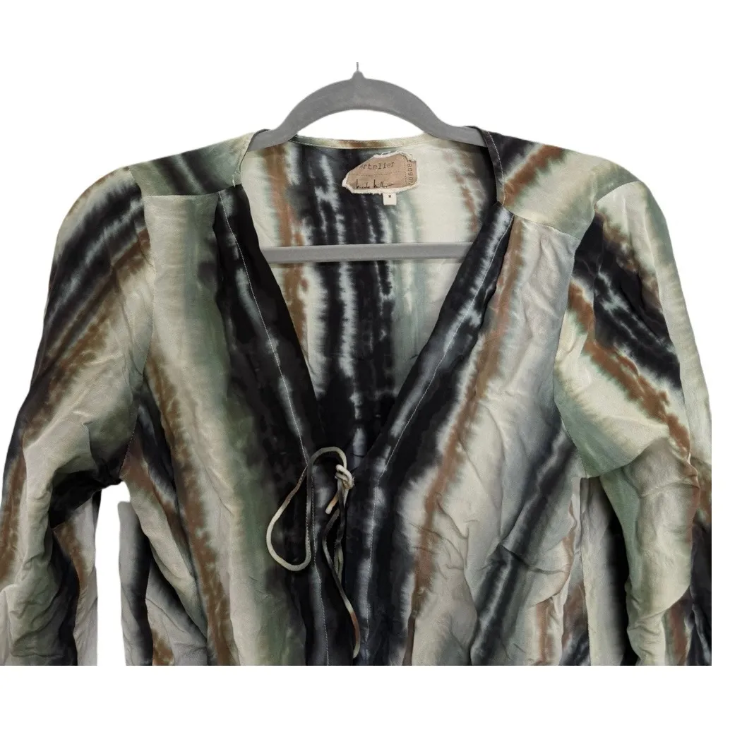 Artelier Nicole Miller Water Color Wrap Top Silk Water Color Print Size S - Image 2
