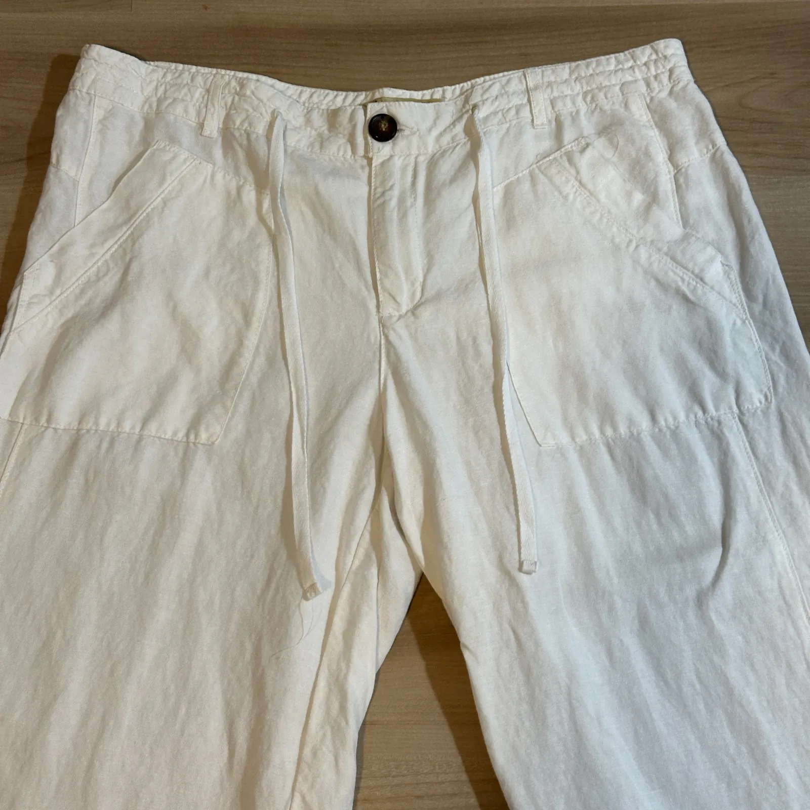Democracy Women's Linen Blend Capri Pants Drawstring Waist Size 14 Off White - Image 8