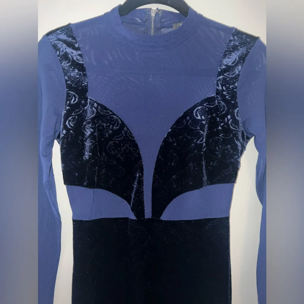 NWOT PRIVY Blue sexy bodycon velvet mesh dress - Image 2