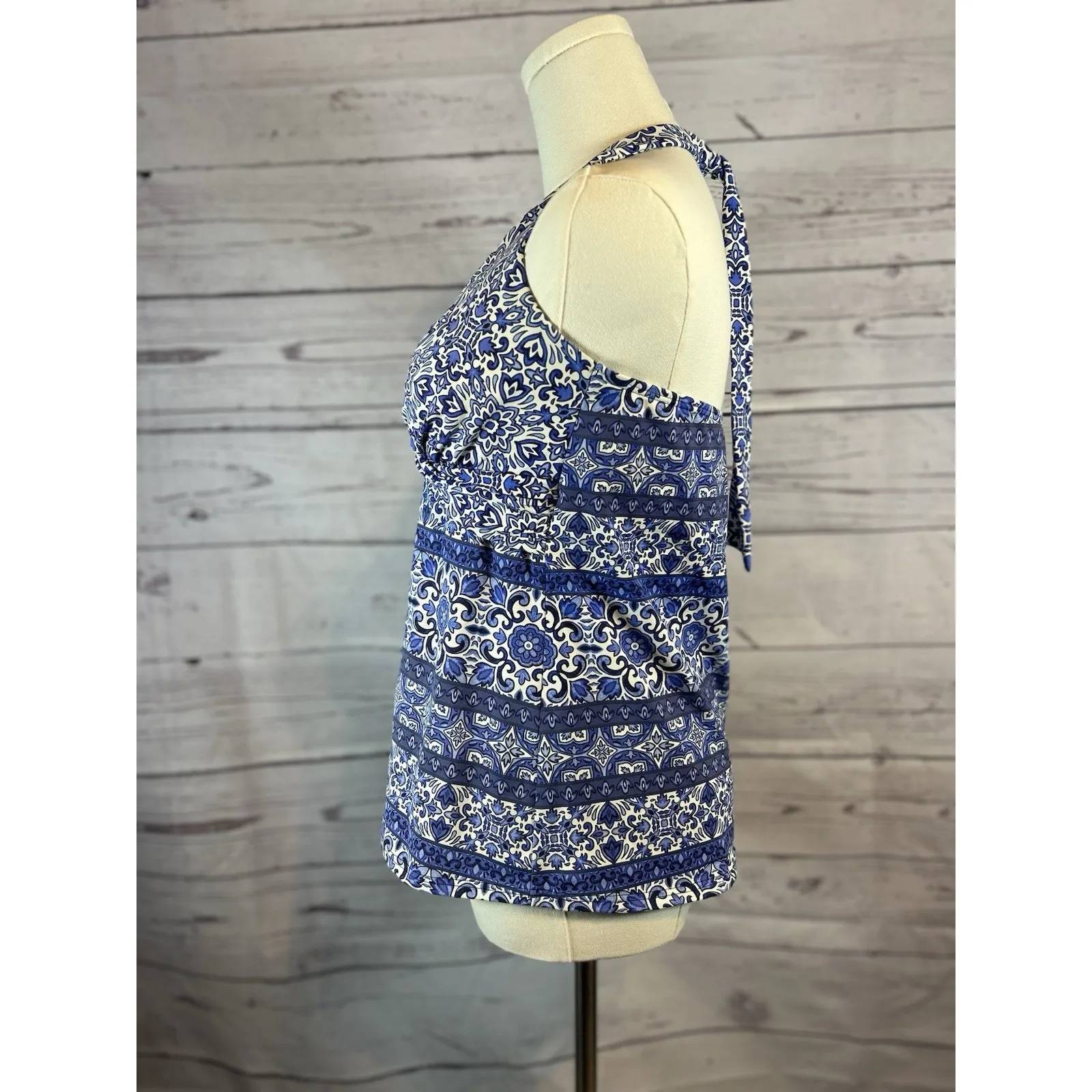 Lands’ End Blue Printed Halter Tankini Top Size 10 Swim Top Good Condition - Image 2