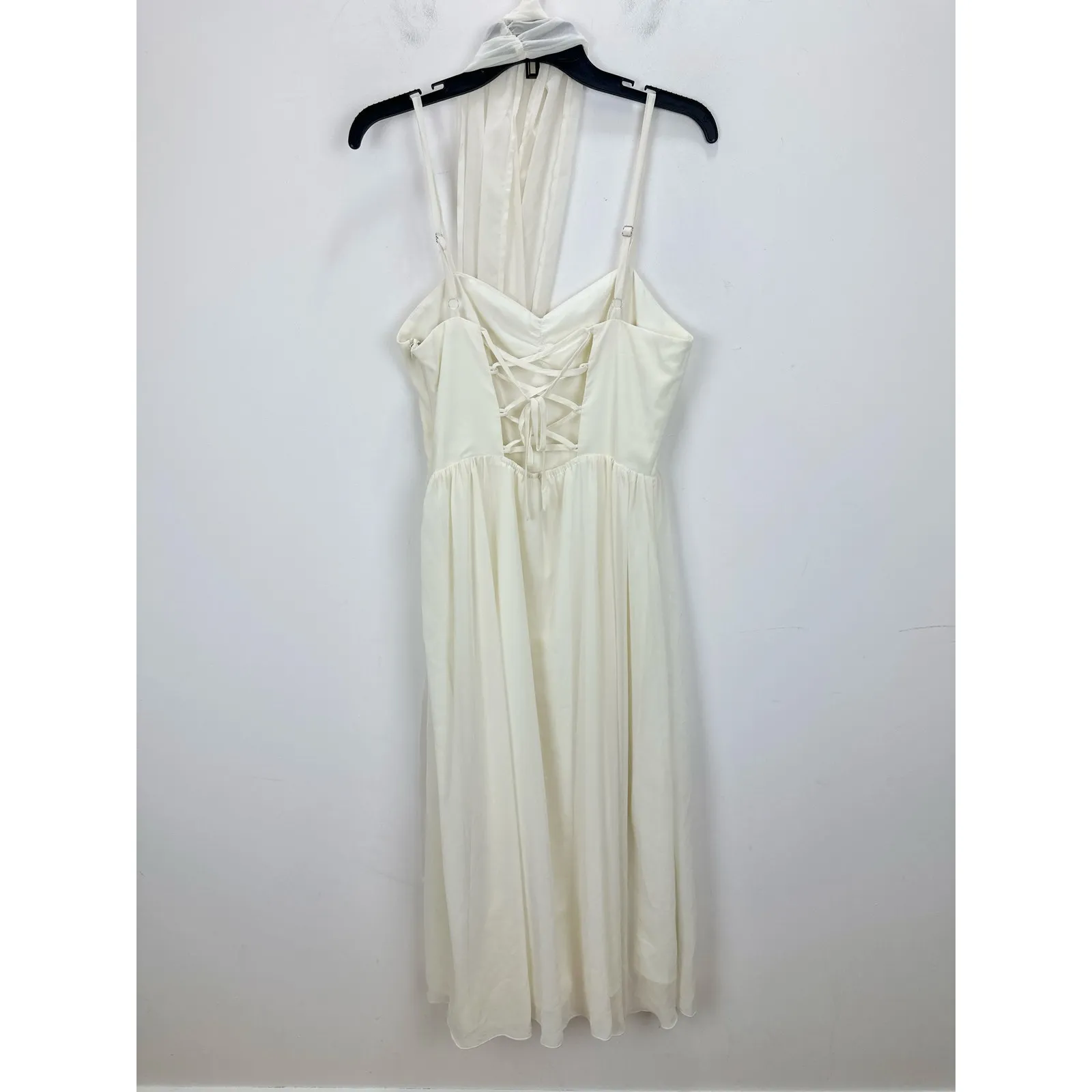 NEW Lulus Irresistibly Darling Ivory Chiffon Midi Dress and Scarf Set Large - Image 7