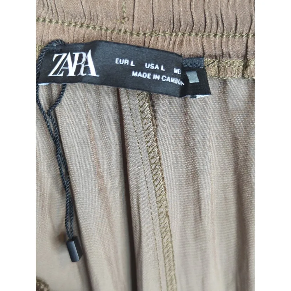 Zara Women's Greenish brown Jogger Pants Large High Waist Minimalist Casual NWOT - Image 6