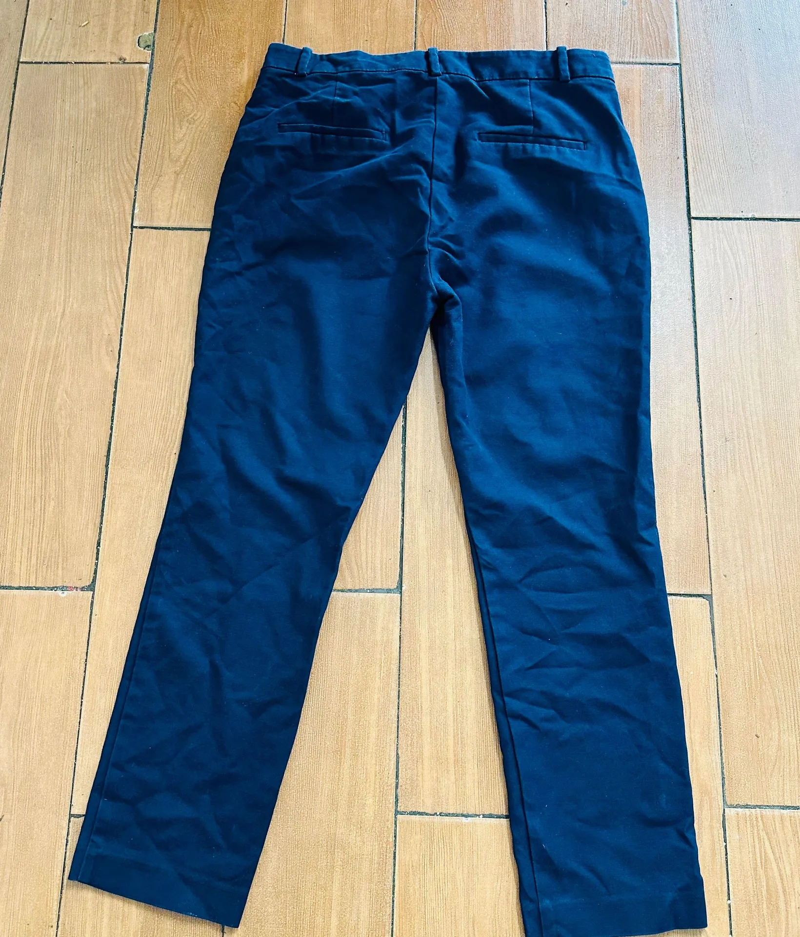 Woman Navy Blue Belted Chino Trousers Pants Size 8 Waist - Image 2