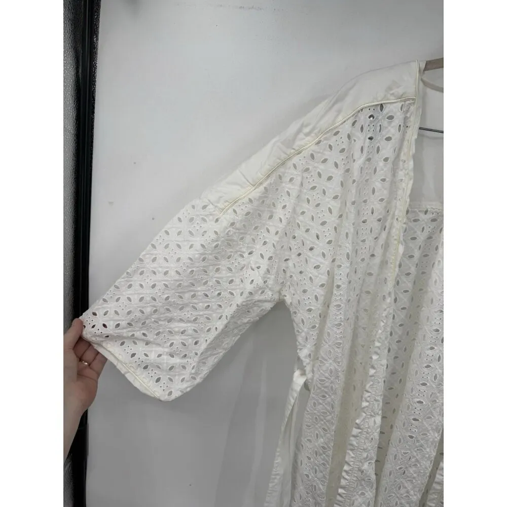 Carbon 38 Eyelet Kimono Robe Women M/L White Swim Cover Beach Coastal‎ Waist Tie - Image 6