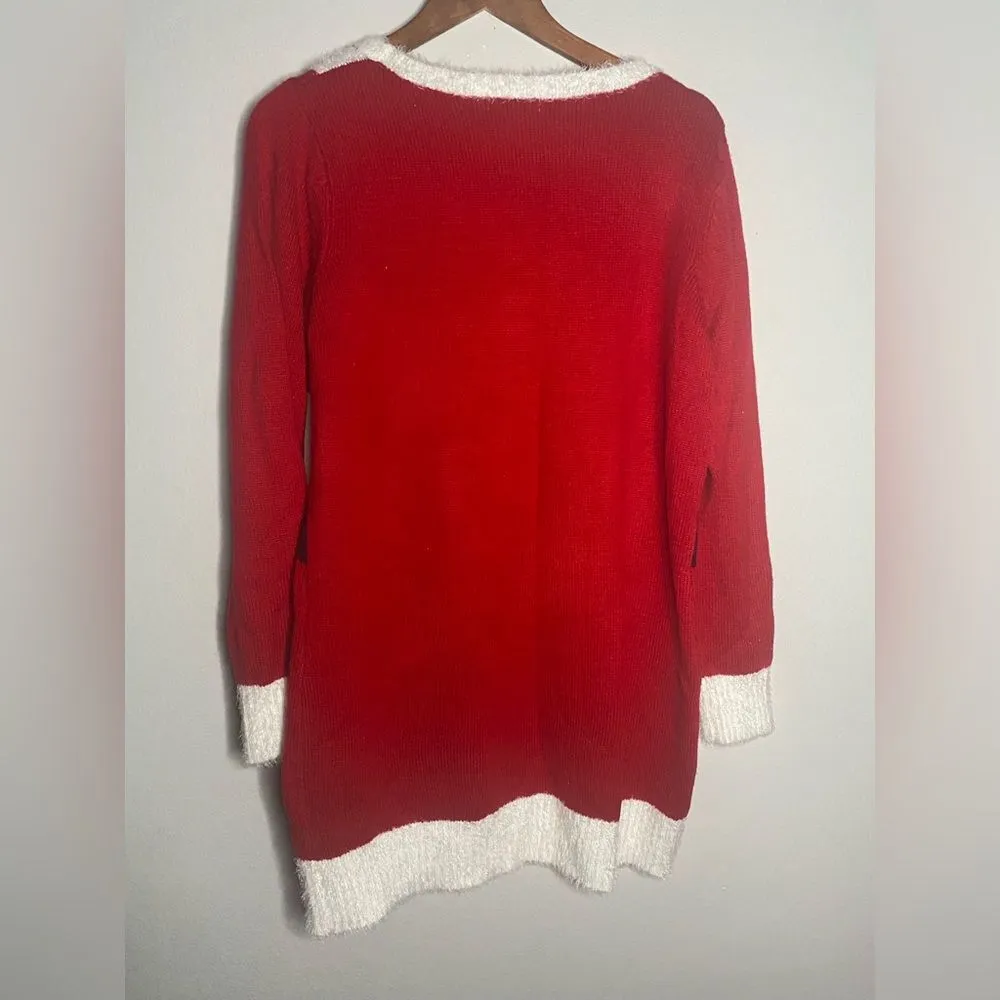 Juniors Red Christmas Festive Mrs. Santa Claus Tunic Sweater Dress Size Large - Image 3