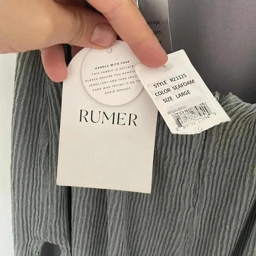 NWT RUMER Rosa Stripe Cutout Maxi Dress Seafoam Sz Large - Image 11