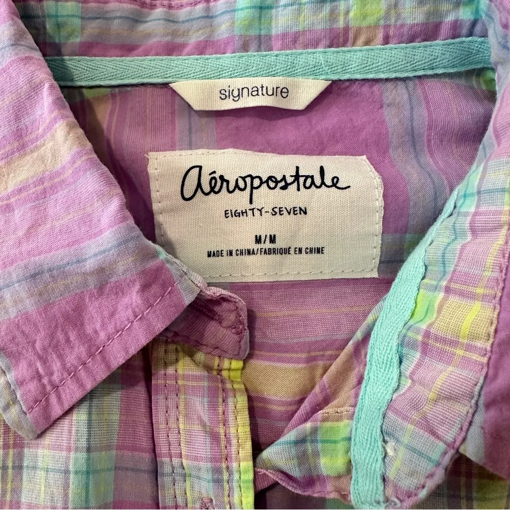 Aeropostale Signature Eighty-Seven Women’s Medium Plaid Button Down Shirt Purple - Image 12