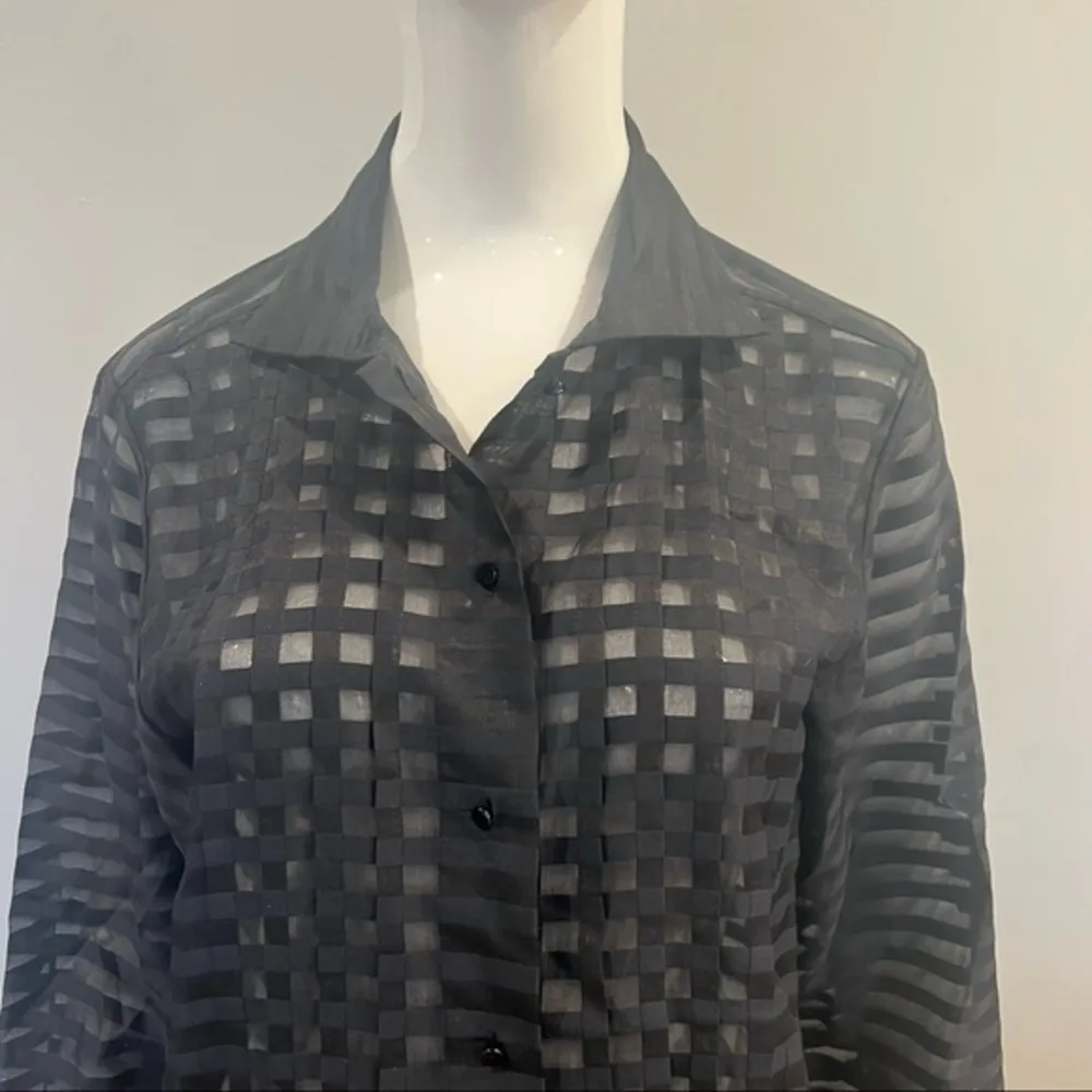 Linda Allard Ellen Tracy Sheer Check-Pattern Blouse/Cover Up - Image 3