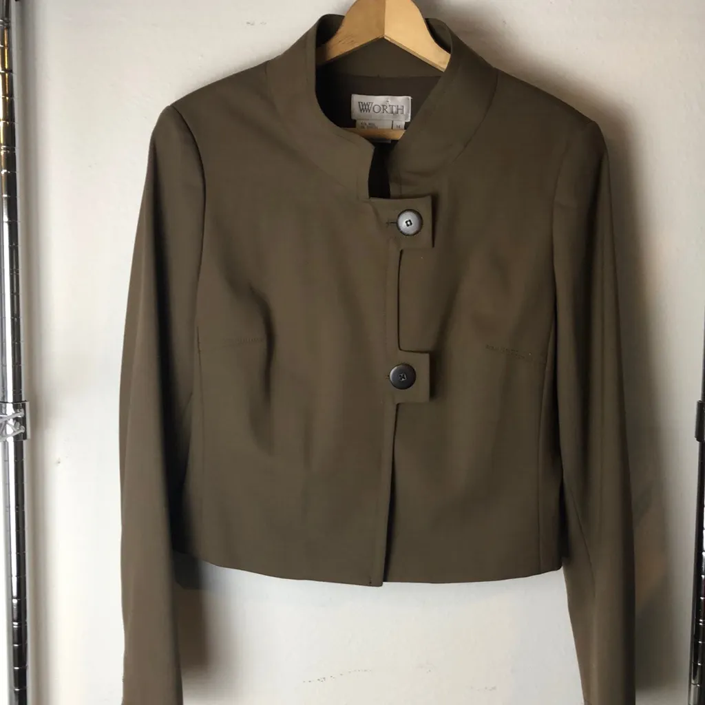 WORTH Dark Olive Green Suit. Size 14 - Image 2