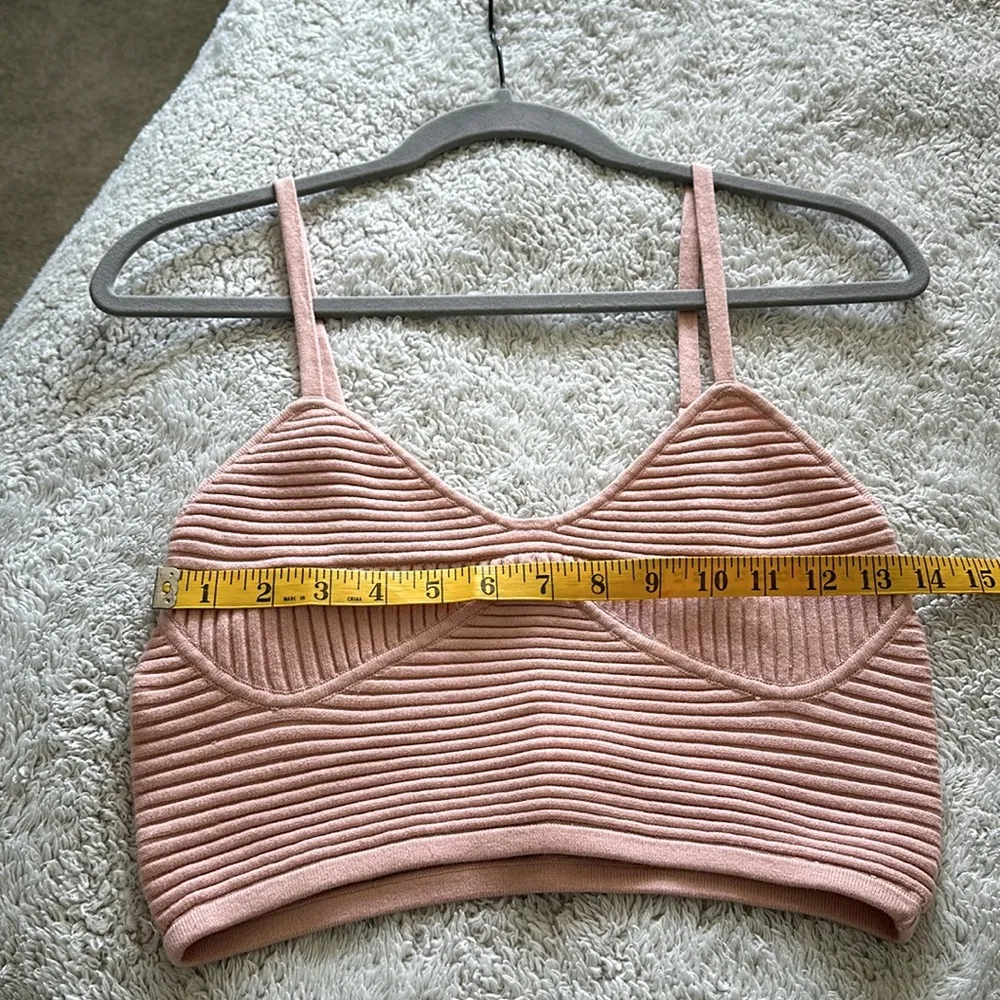 Aerie  Women's M Textured Rib Knit Crop Top Blush Pink Corset Style TikTok Viral - Image 5