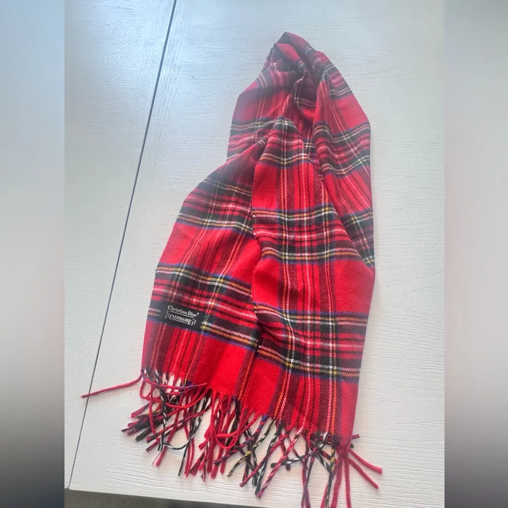 Dior Vibrant Red Tartan Scarf vintage - Image 2