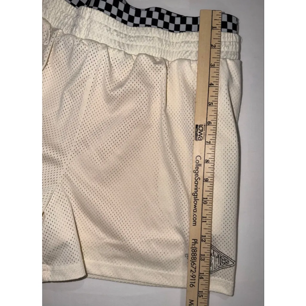 Fabletics Aisha Women’s L Cream Mesh Basketball Gym Shorts Checkered Athletic - Image 9