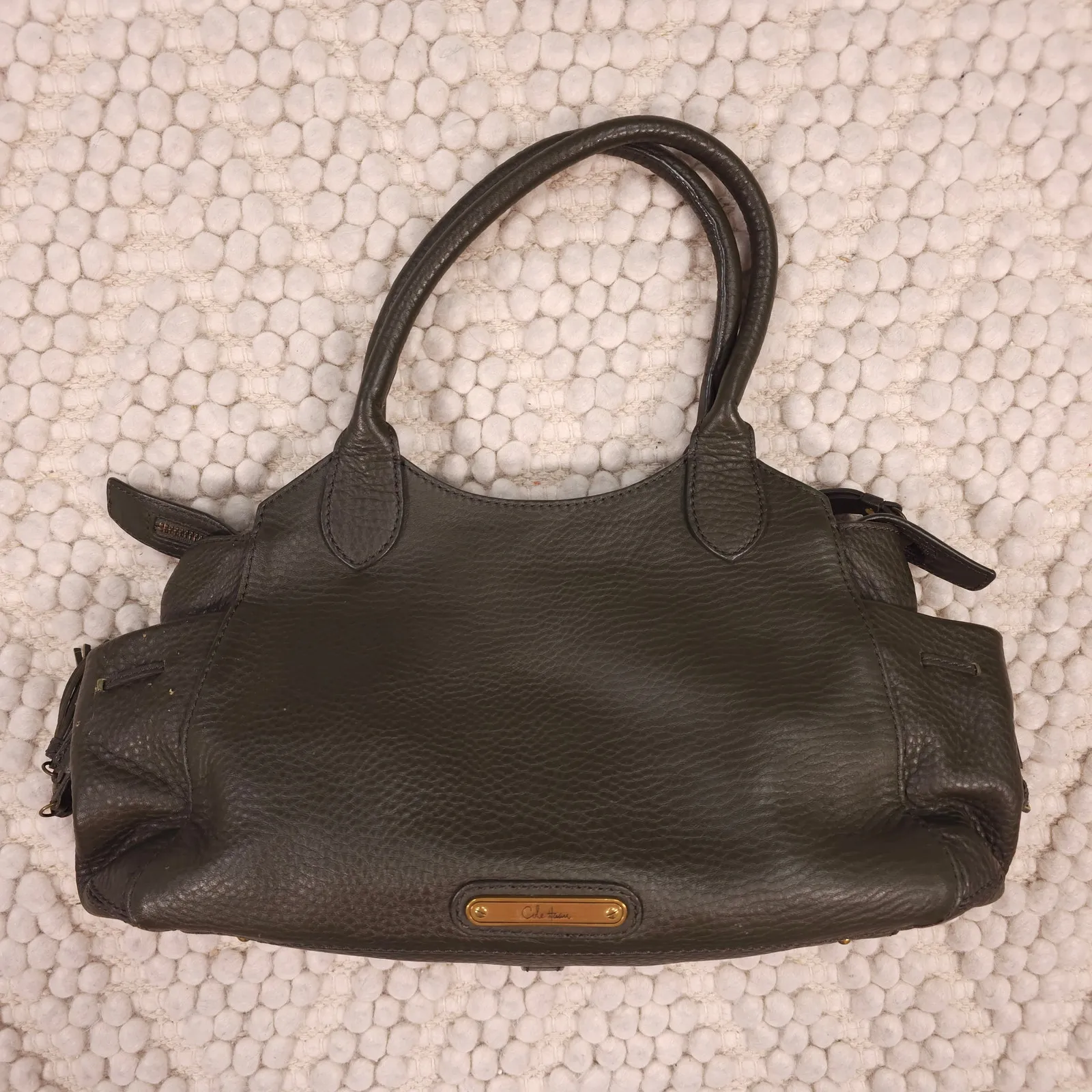 Cole Haan Leather Satchel Shoulder Bag Dark Green - Image 2