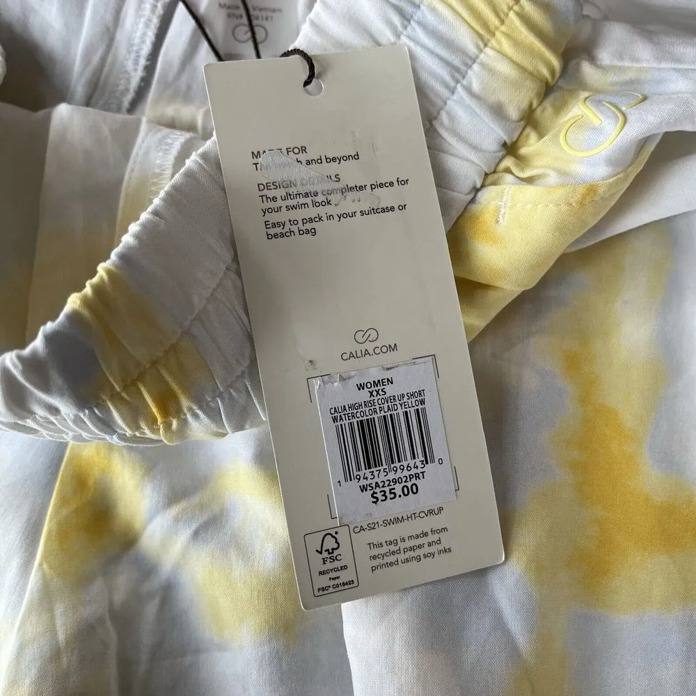 Calia Swim‎ Collection Cover Up Shorts Women XXS White Yellow Tie Dye High - Image 3