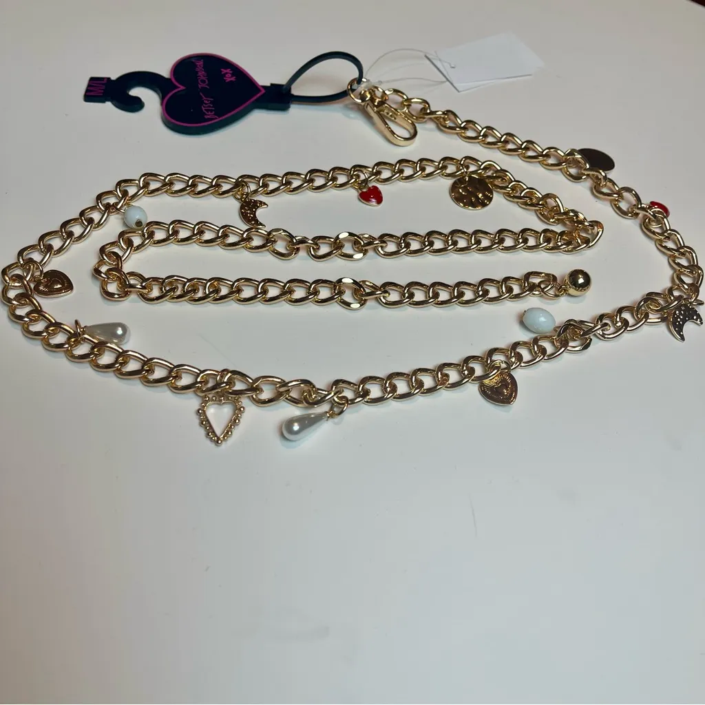Betsey Johnston Gold-Tone Chain Belt with Charms Sz M/L - Image 2