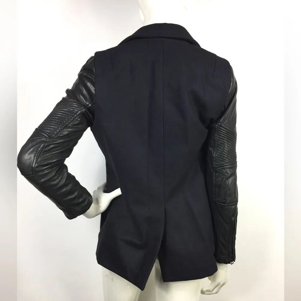 All Saints Zaskia Pea Coat Navy Wool Black Leather
Sleeves Double Breasted - Image 10