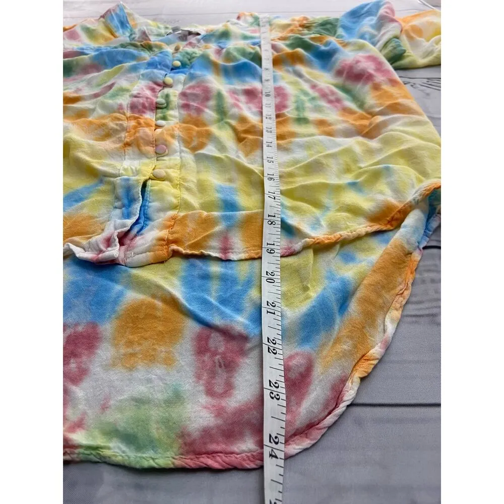 Young Fabulous & Broke Button Front Crop Top Womens S Rainbow Tie Dye Hi Low - Image 7