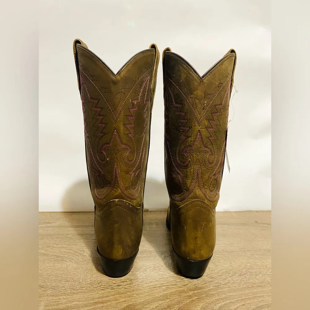 NWT Smoky Mountain toas 6531 brown w/pink stitching leather cowboy boots size/10 - Image 4