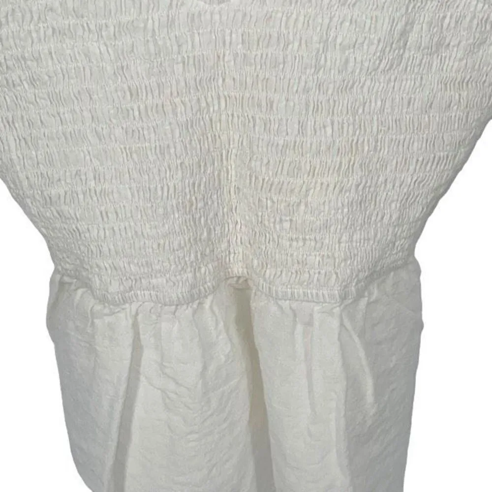 Bibi Womens Cami Top Tank Peplum Smocked Sleeveless 100% Cotton White Size Large - Image 2