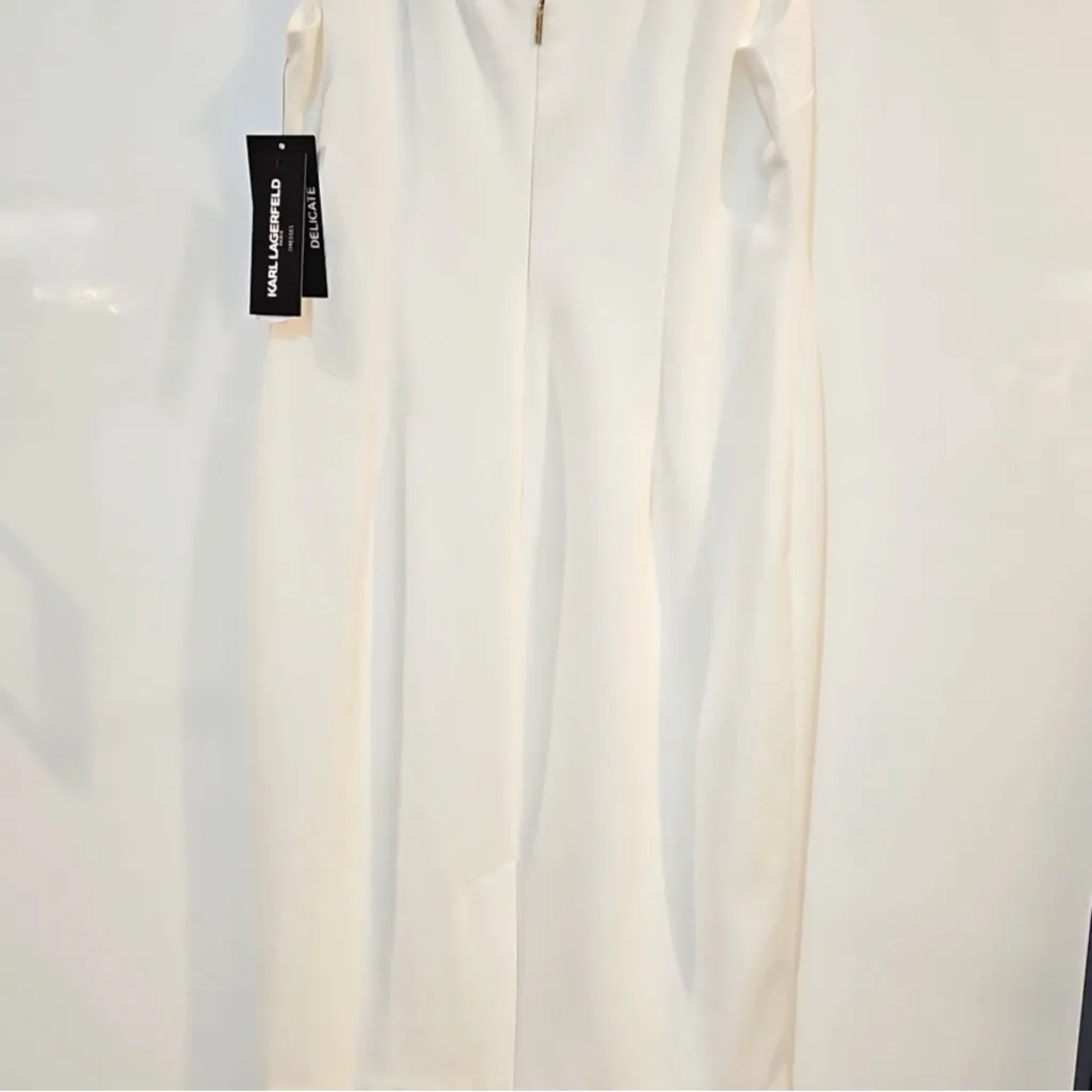 NWT Karl Lagerfeld White Sleeveless Dress with diamond bow embellishment. Size 6 - Image 7