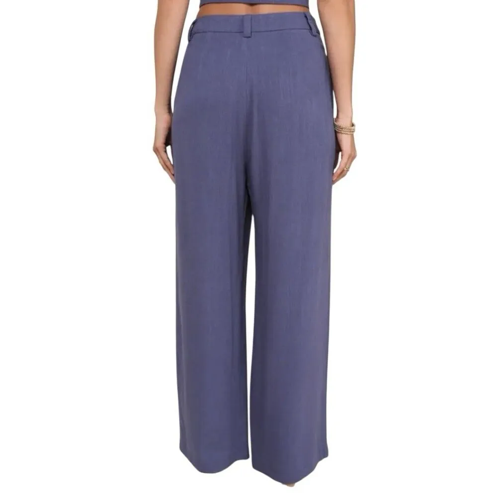 Lulus Linen Blend Wide-Leg Trouser Pants Size M Dark Blue Lagenlook Old Money - Image 2