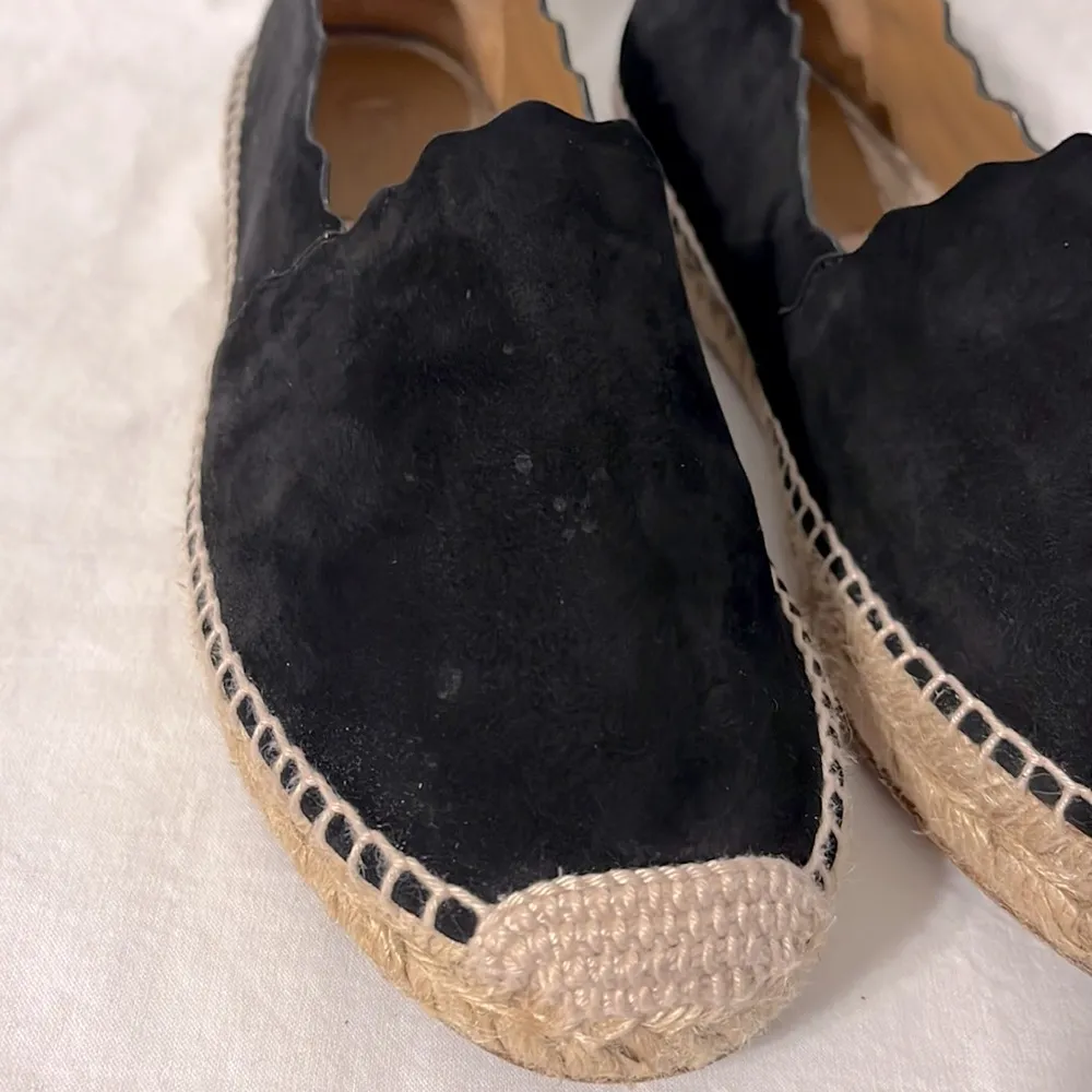 Chloe Suede Whipstitch Scalloped Trim Flat Espadrilles - Image 4