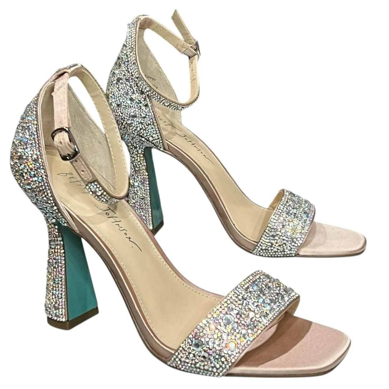 Betsey Johnson Dani Evening Sandals 7 Ankle Strap Rhinestone Sparkle Heels Glam - Image 6