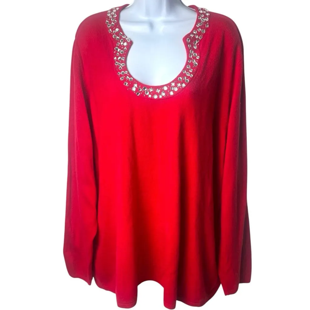 Vintage Fashion Bug Jeweled Neckline Blouse Holiday New Year’s Cozy Cabincore 3X - Image 2