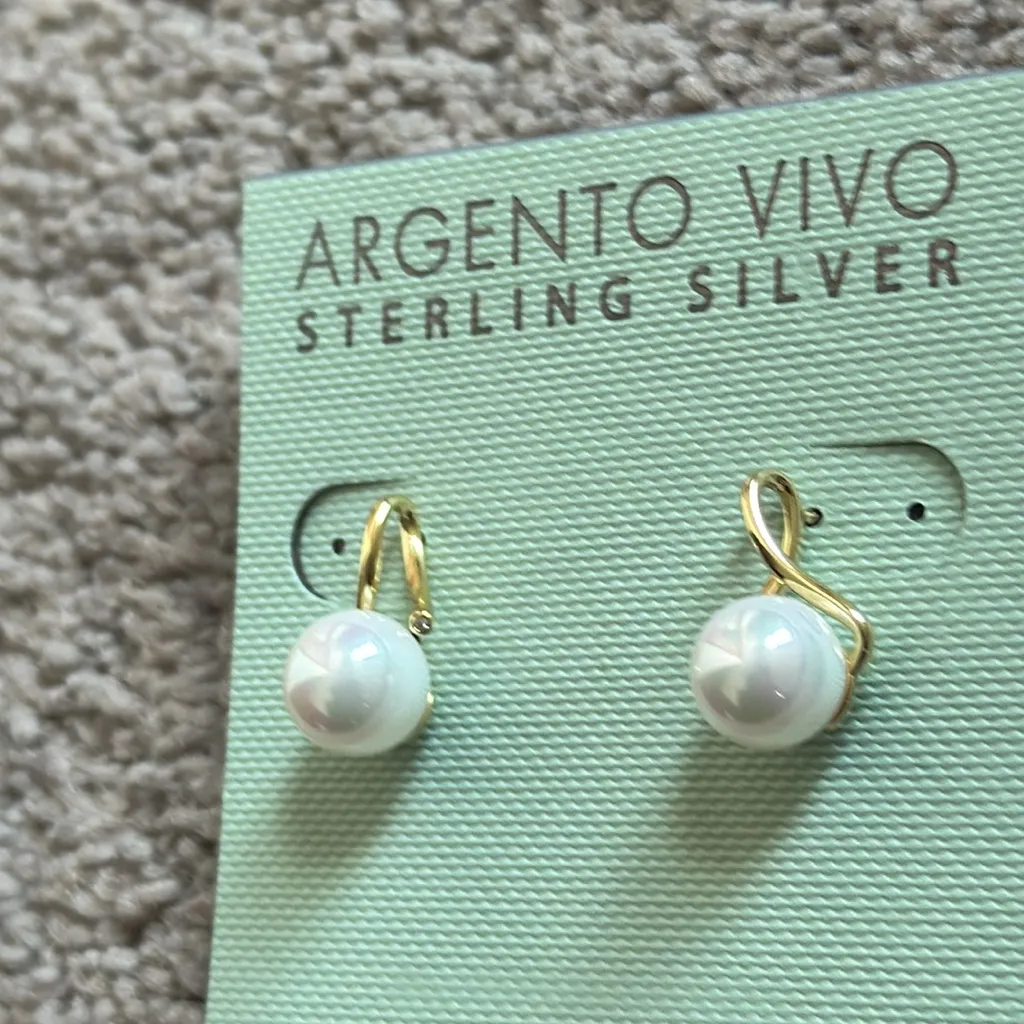 Argento Vivo Sterling Silver Pearl Earrings Gold - Image 2