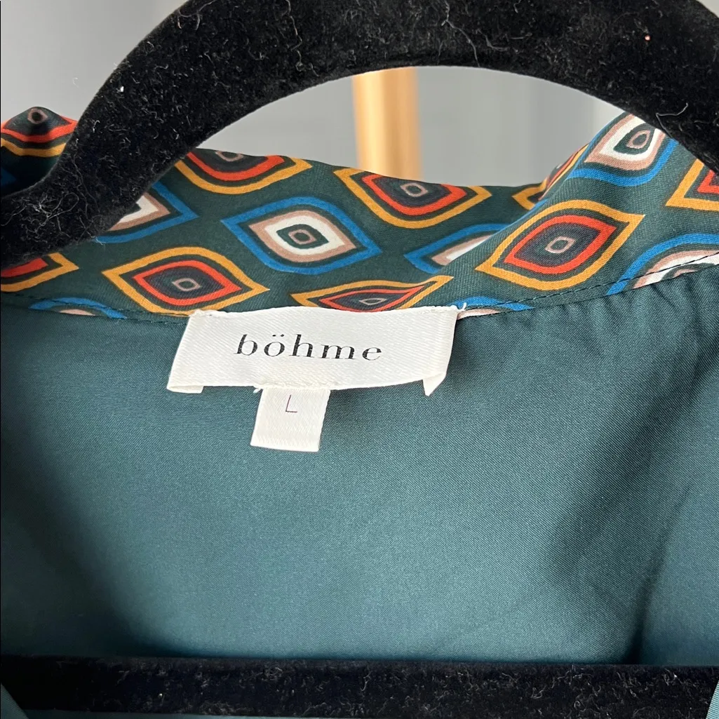 Bohme Serenity Green Boho Collared Patterned Midi Dress Size Large - Image 8