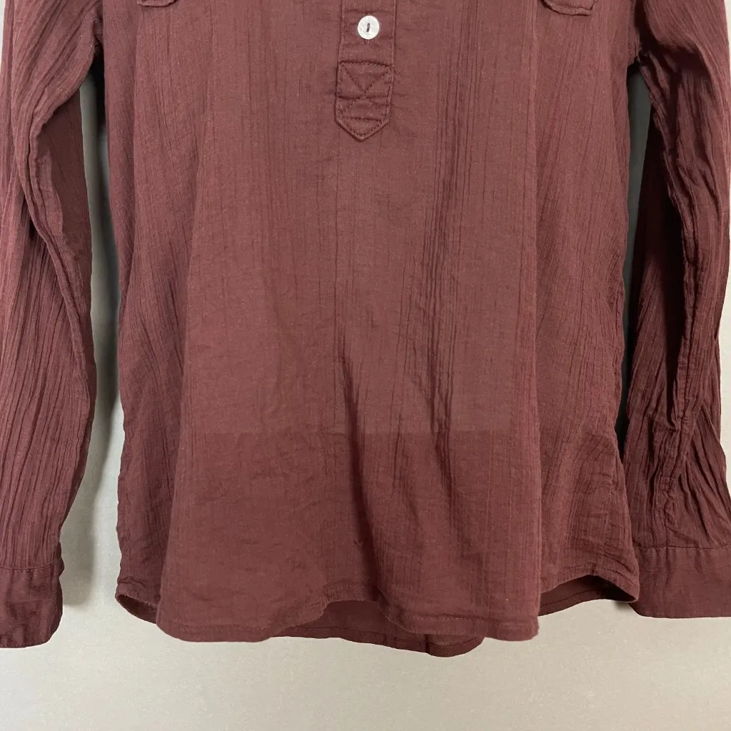 Carve Designs Shirt Gauzy Fabric Sz XS Women Notch V-Neck Long Sleeve Cotton Top - Image 5