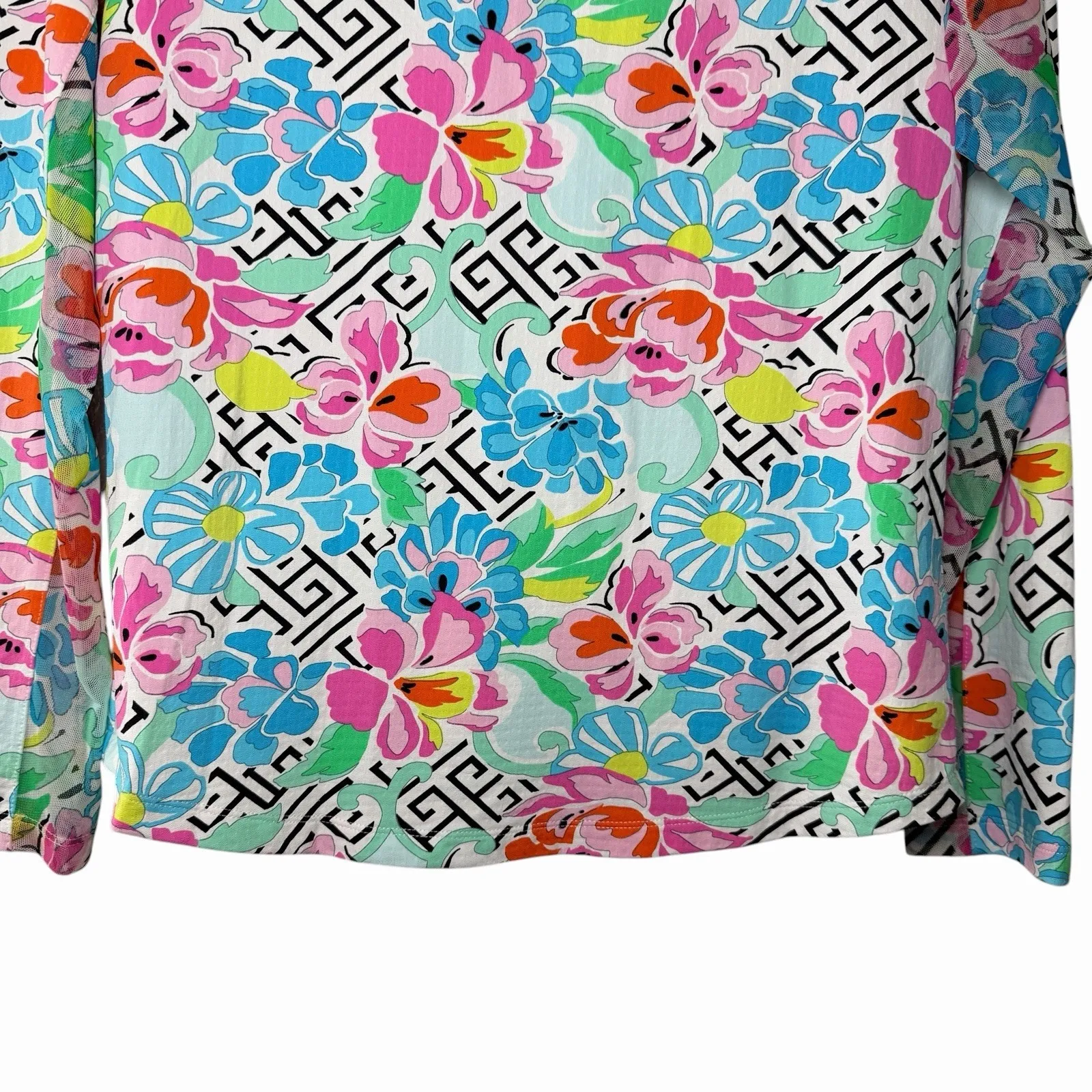 IBKUL Women's Hera Floral Print UPF 50 Size M Mock Neck Zip Top Golf Tennis Pink Size M - Image 4