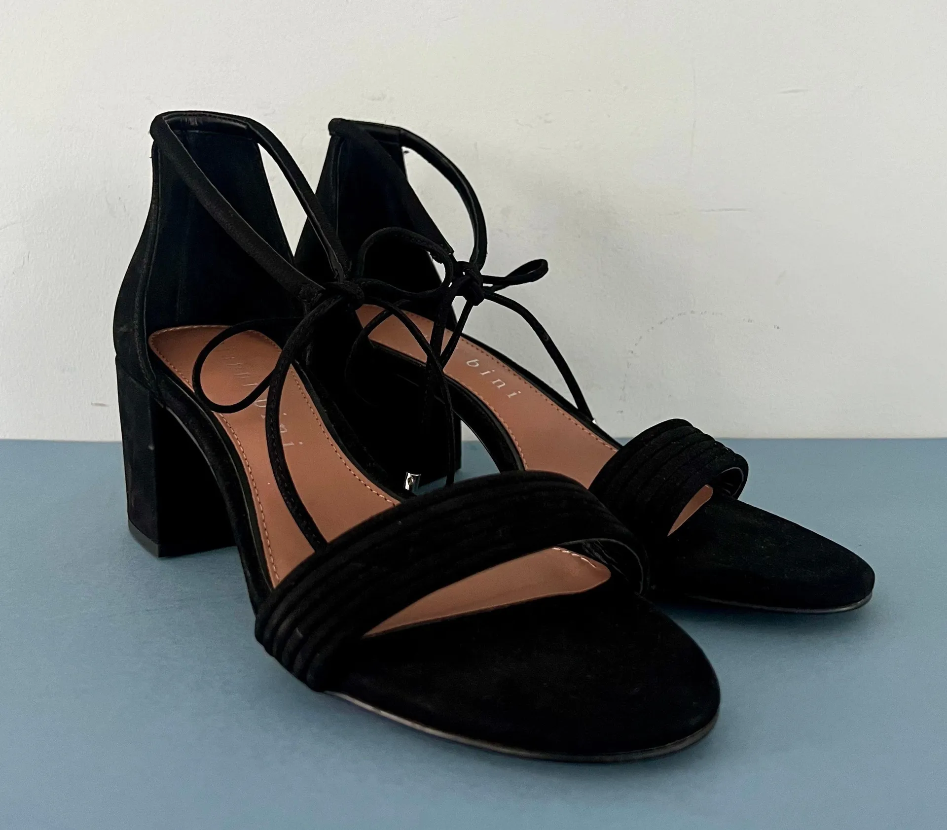 Gianni Bini Rhiaann Ankle Tie Black Suede Block Heel Sandals - Image 2