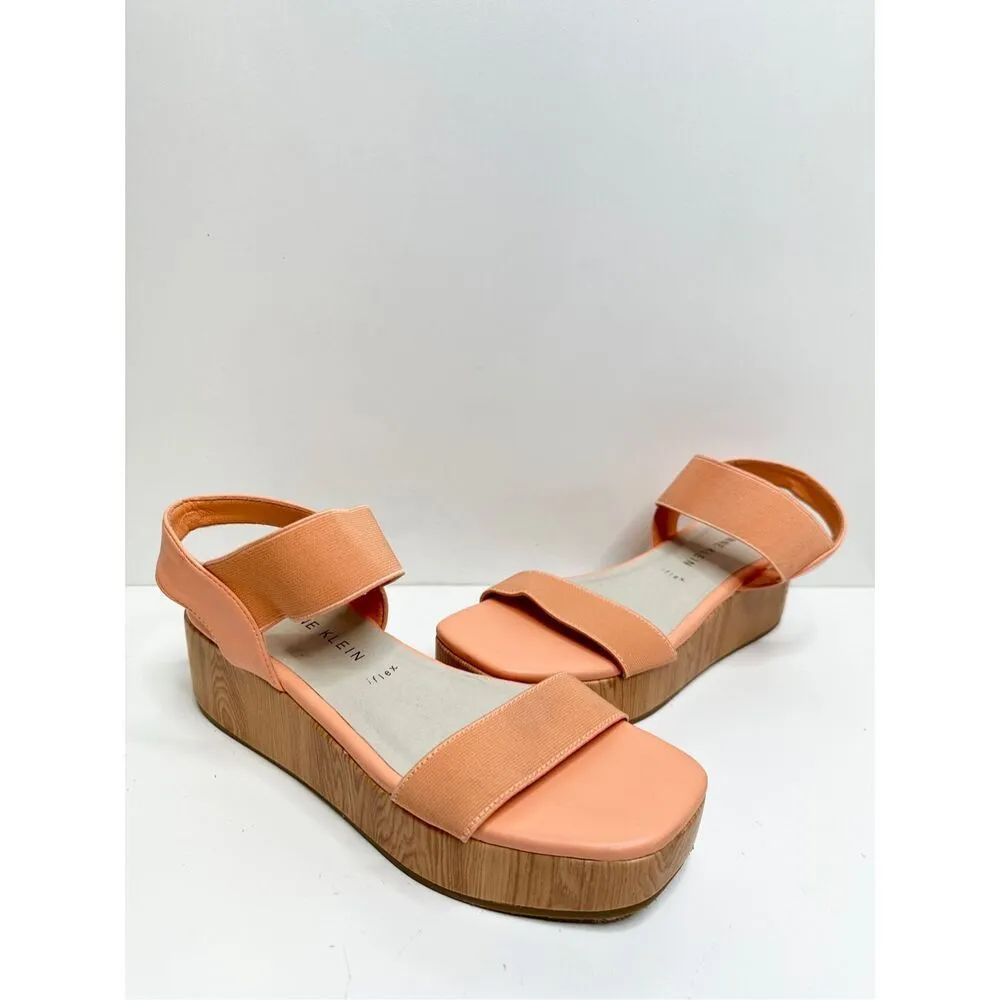 Ann Klein Sandals‎ Size 6.5 Orange Slip On Platform Open Square Toe Summer Shoes - Image 6
