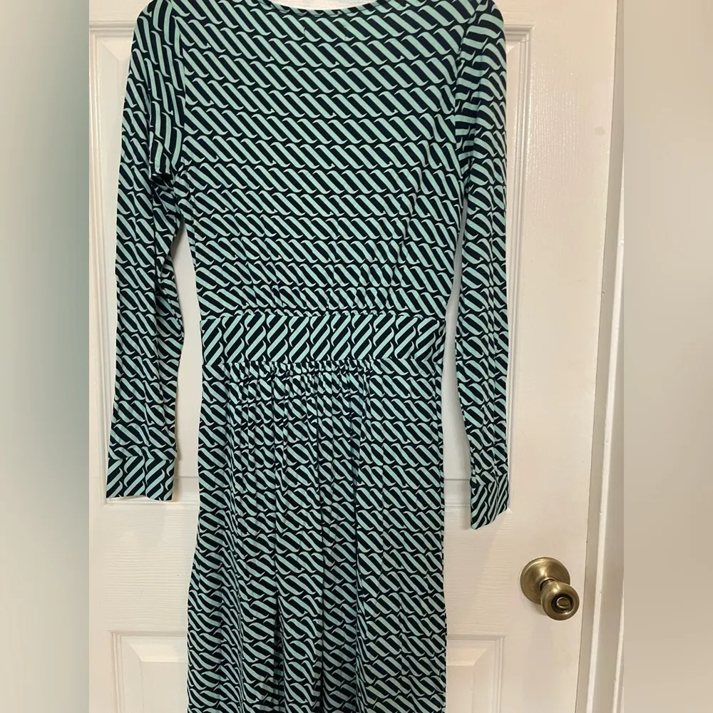 Vineyard Vines Ocean Swell Dress Long Sleeve Teal and Navy Size Small - Image 4