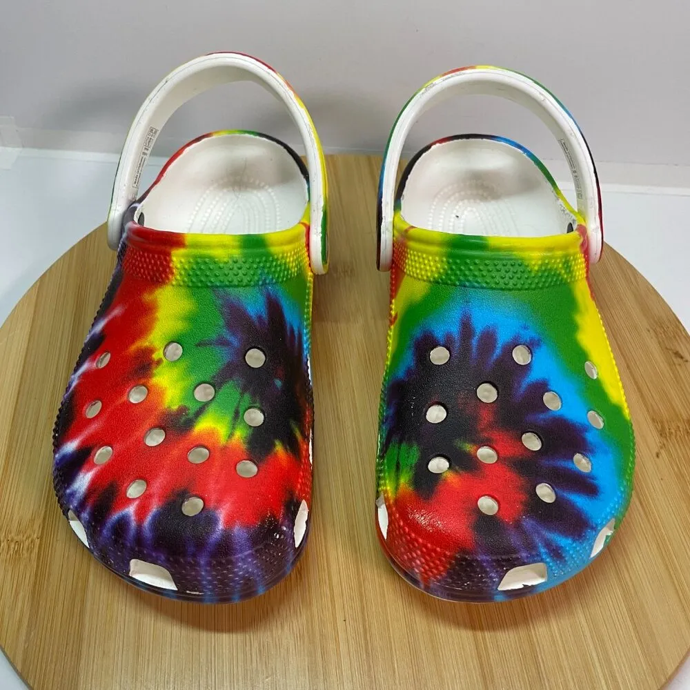Crocs Men 4 Women 6 Classic Clogs Tie Dye White Rubber Slip On Comfort 205453 - Image 6