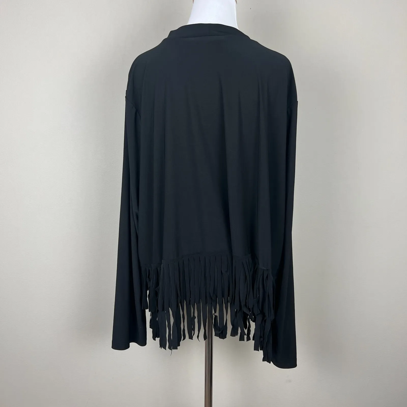 Attitudes by Renee Cardigan Fringe Topper Womens‎ 3X Black Como Jersey Knit Open - Image 6