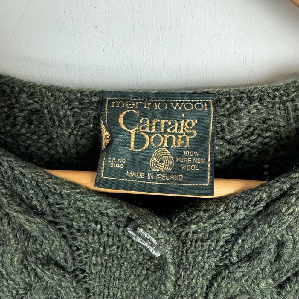 Carriag Donn Ireland Wool Fisherman Knit Sweater Cardigan Sz Large Green - Image 12