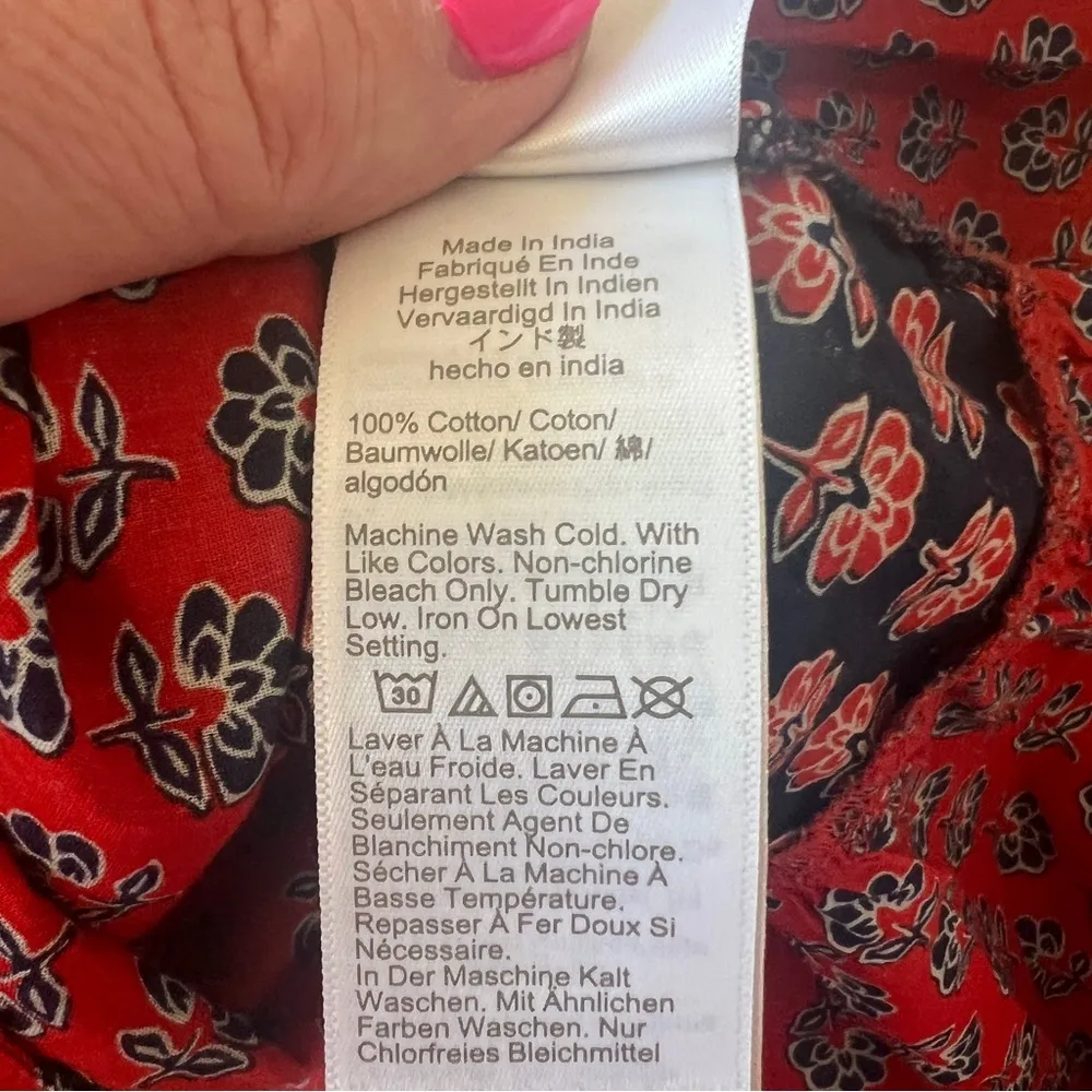 J Crew Ruffle Tiered Mini Dress Size Medium Summer Red White Blue Floral Q3 - Image 7