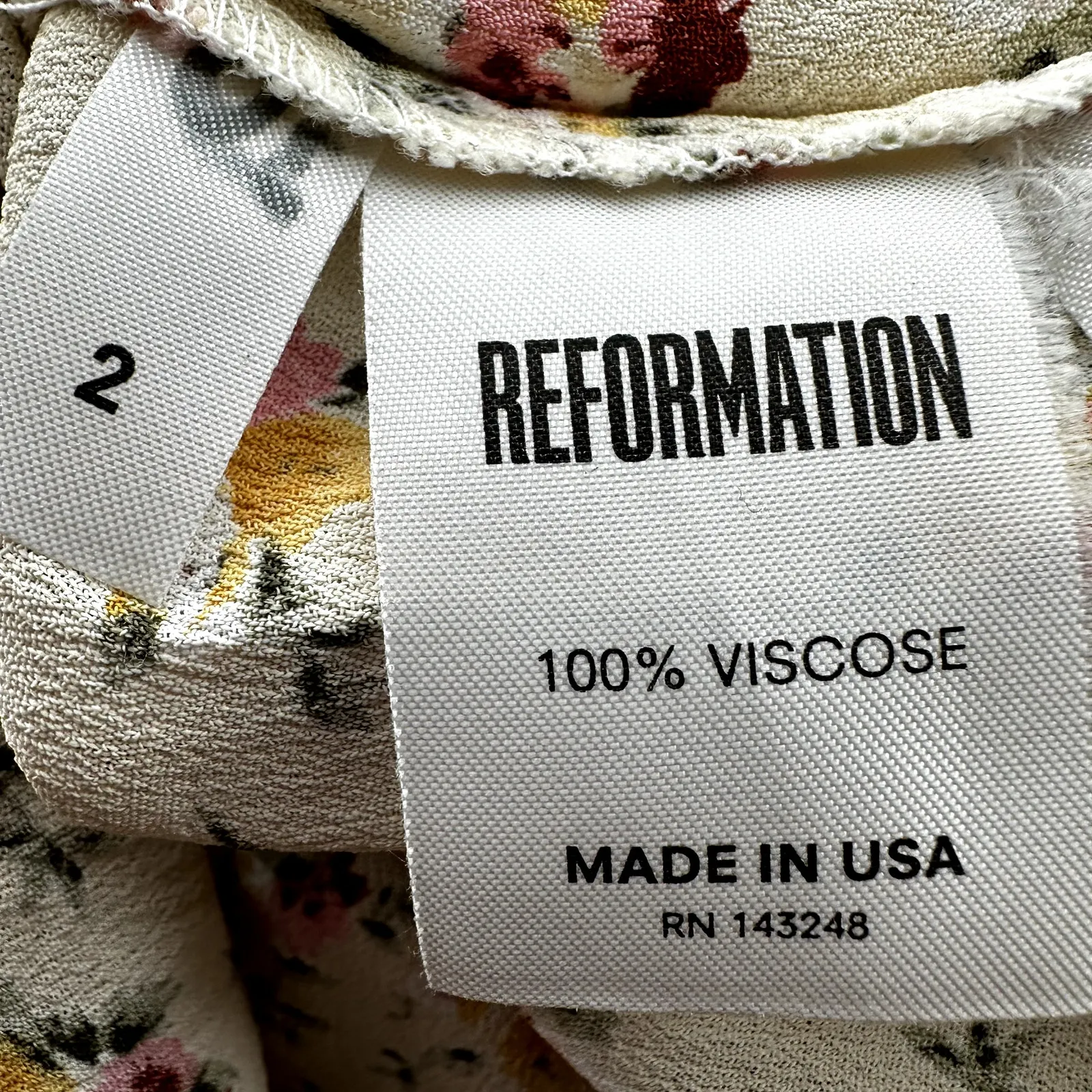 Reformation Misha Dress Fit & Flare Mini Floral V Neck Peasant Pocket Beige 2 - Image 4