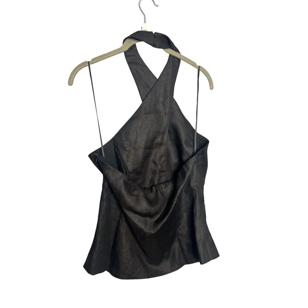 NWT Reformation Tate Linen Top‎ Black Halter Size 10 Button Front - Image 7