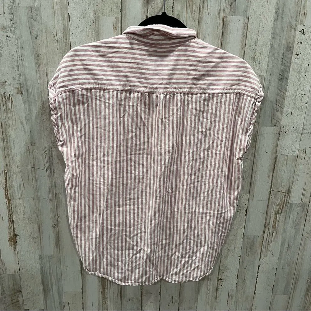 Abercrombie Pink Stripe Rolled Sleeve Button Front Shirt - Image 5
