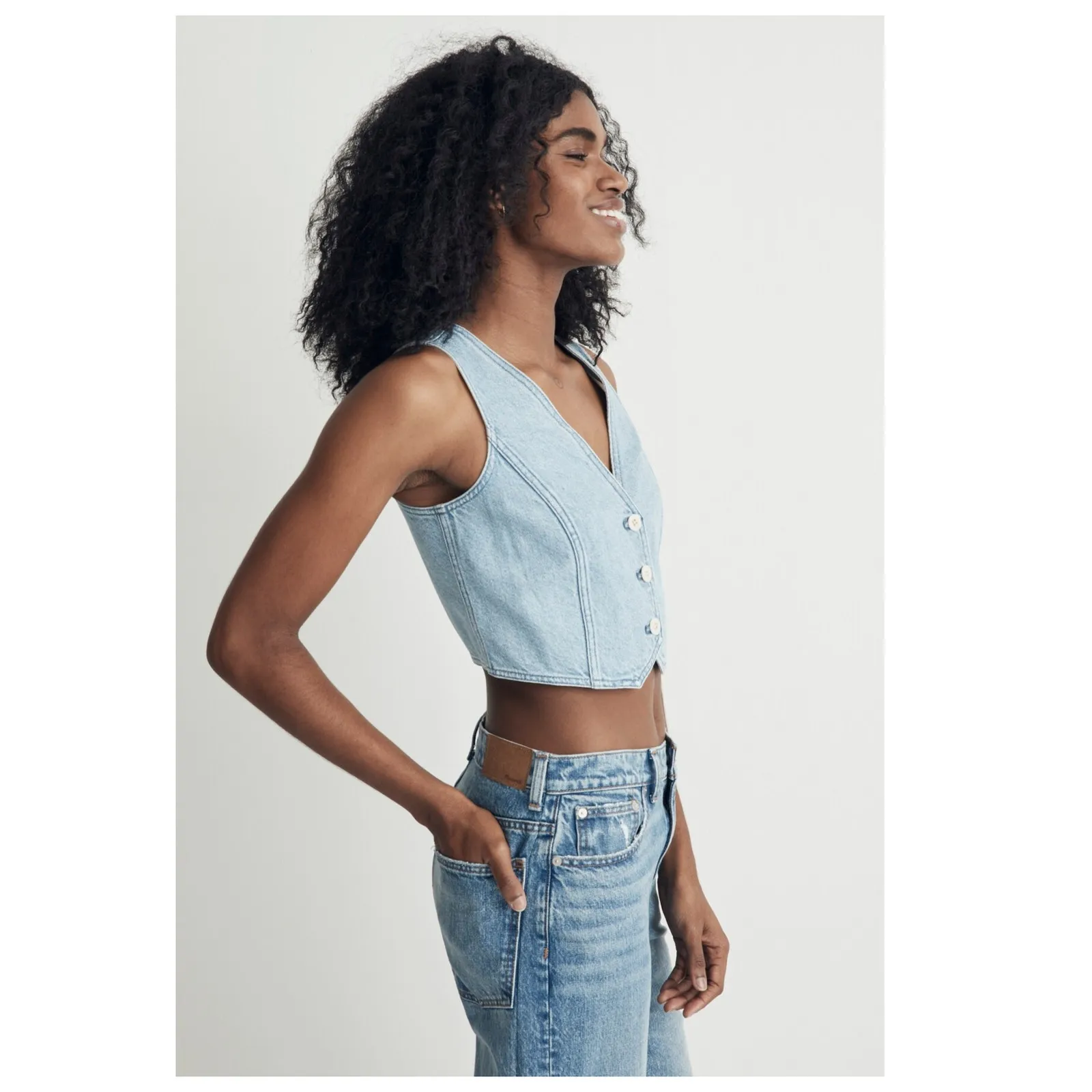 Madewell Cotton-Hemp Denim Katrina Crop Vest Top Size 14 - Image 3