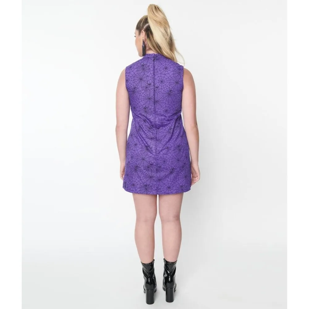 Magnolia Place Unique Vintage Purple Spiderweb Mini Dress Shift Sleeveless XL - Image 2