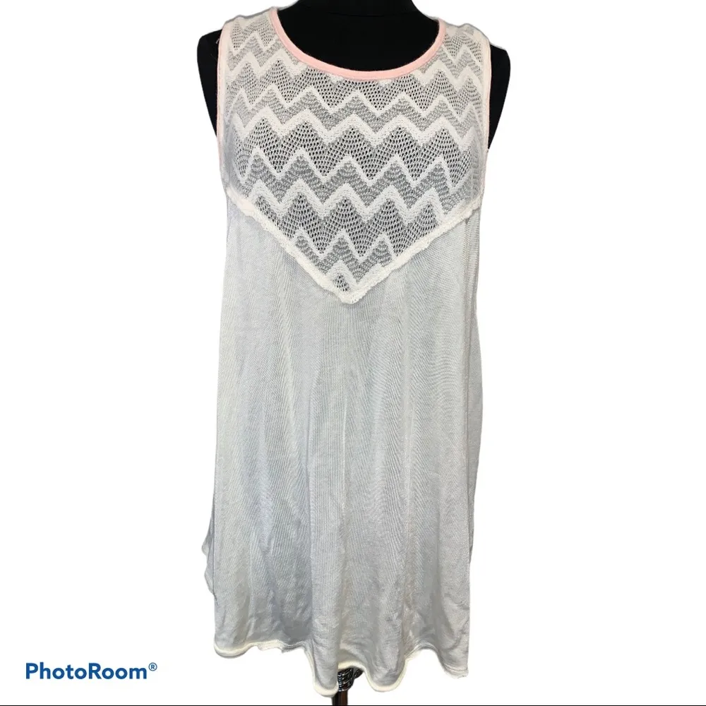 Free People Cream Lace Crochet Yoke Tunic Tank L - Image 3